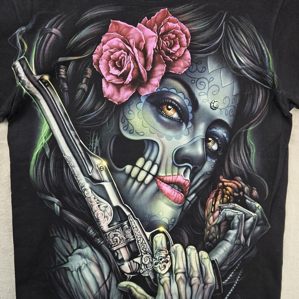 Thanabat Zombie Girl Shirt Small Glow In Dark AOP Dia De Los Muertos Sugar Skull - Picture 2 of 6
